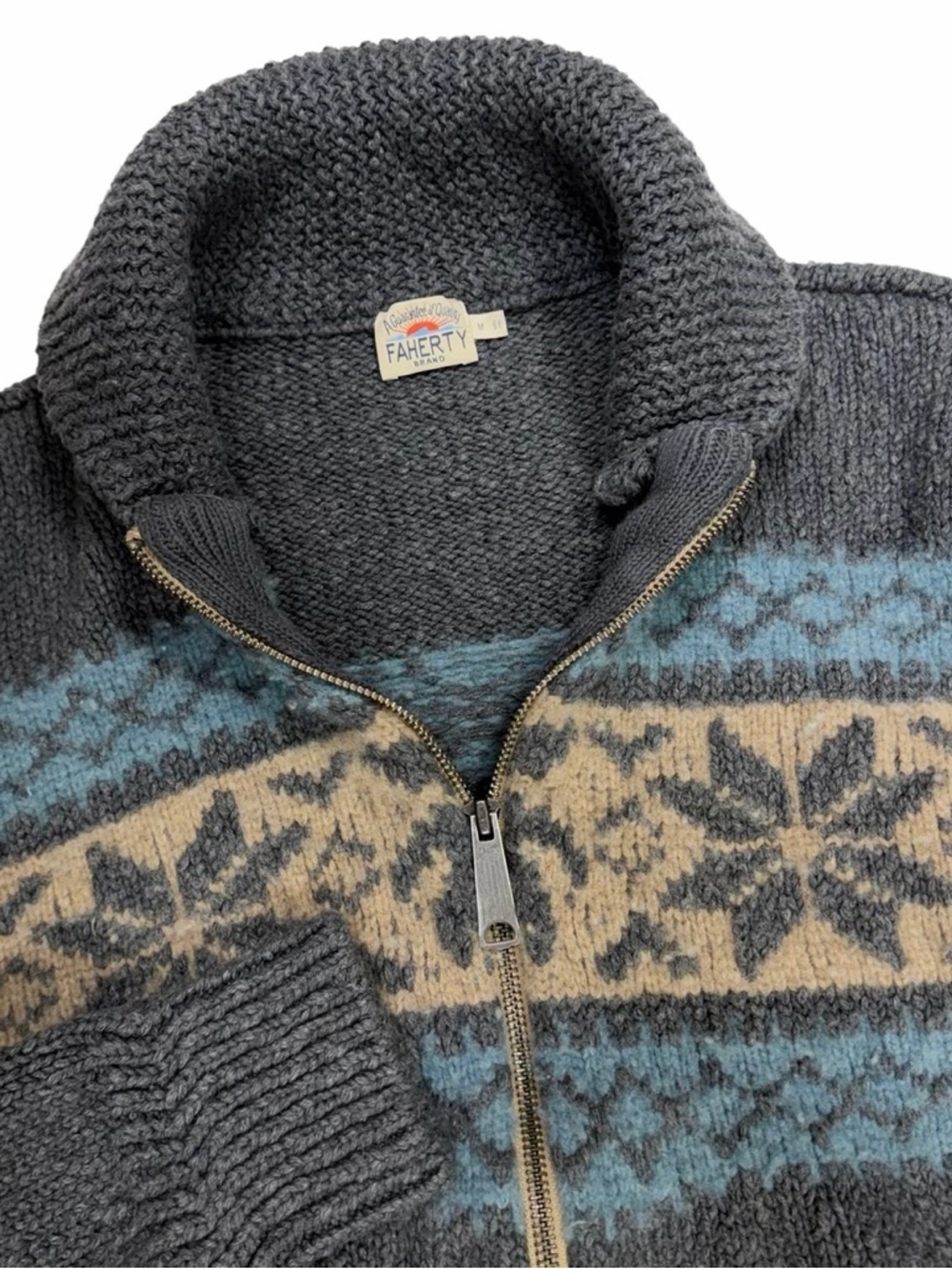 Faherty Surf To Snow Zip Cardigan Sweater Mens Medium Iron Coast Aztec Navajo
